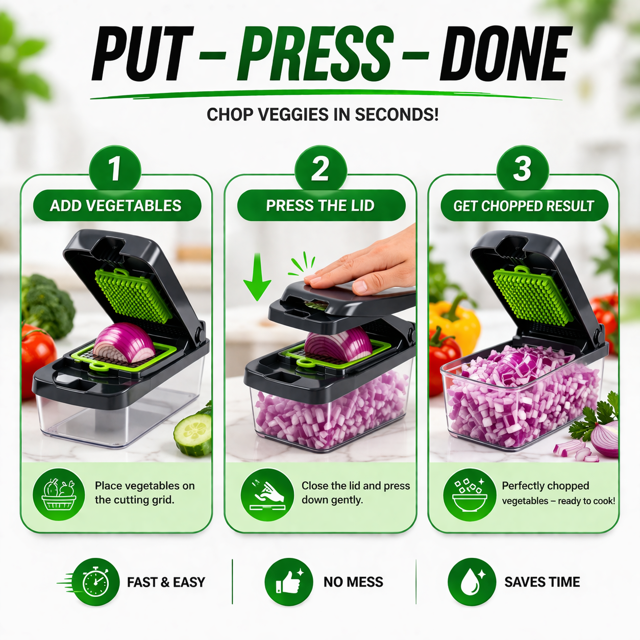 Cut Veggies in Seconds – 15-in-1 Vegetable Chopper with Storage Container