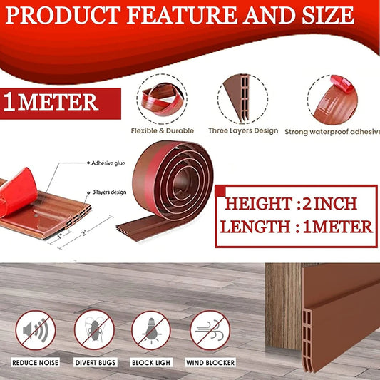Door Draft Stopper,Adjustable Door Sweep for Bottom of Door,Silicone Weather Stripping Door Bottom Seal Blocker Air Noise,Under Door Gap Filler for Interior/Exterior Doors(Brown, 39inch)