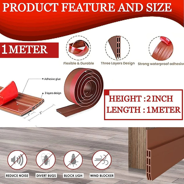 Door Draft Stopper,Adjustable Door Sweep for Bottom of Door,Silicone Weather Stripping Door Bottom Seal Blocker Air Noise,Under Door Gap Filler for Interior/Exterior Doors(Brown, 39inch)