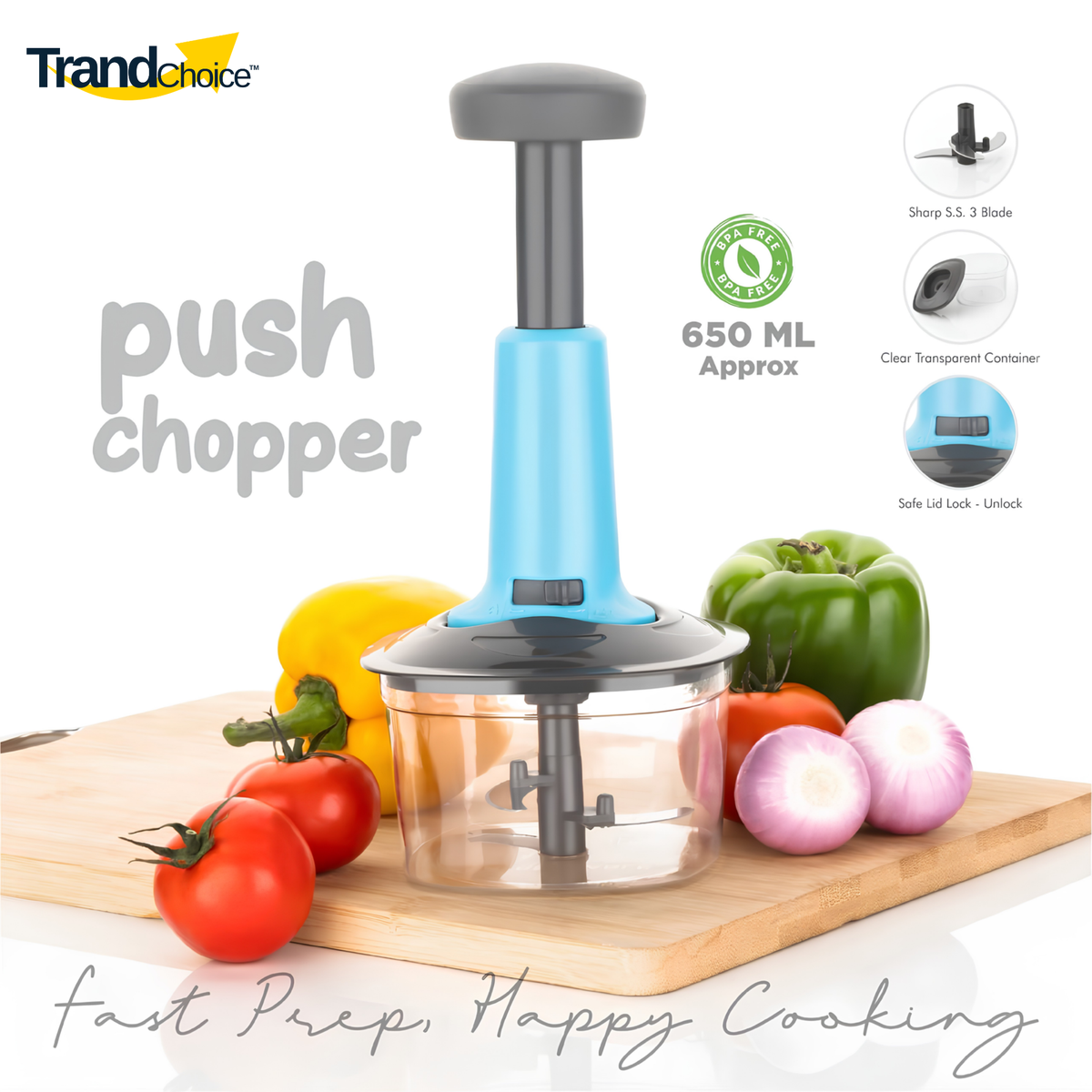TrandChoice 650 ML Quick Push Vegetable Chopper (BLUE)