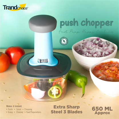 TrandChoice 650 ML Quick Push Vegetable Chopper (BLUE)