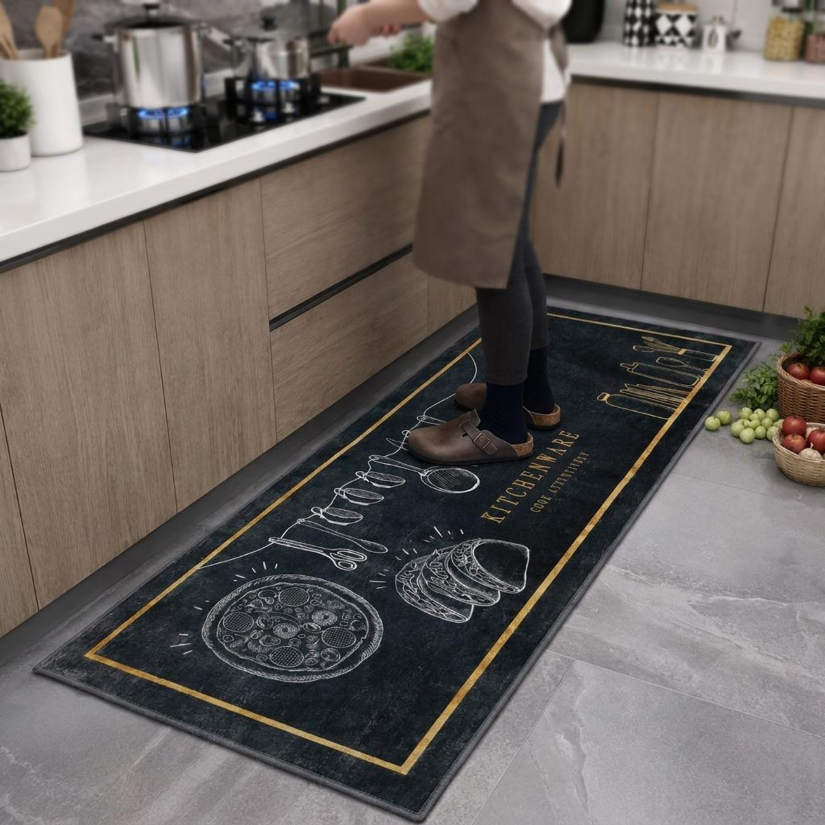 Cotton Anti-Slip Kitchen Mat Set with Runner | Soft Absorbent Kitchen Floor Mats