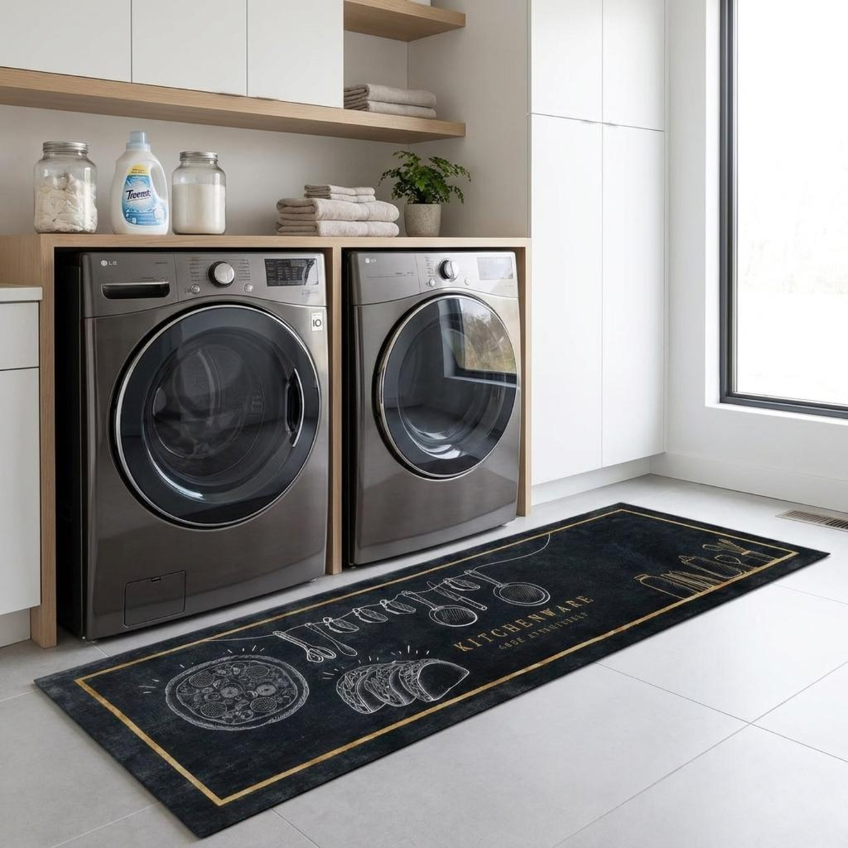 Cotton Anti-Slip Kitchen Mat Set with Runner | Soft Absorbent Kitchen Floor Mats