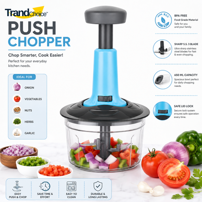 TrandChoice 650 ML Quick Push Vegetable Chopper (BLUE)