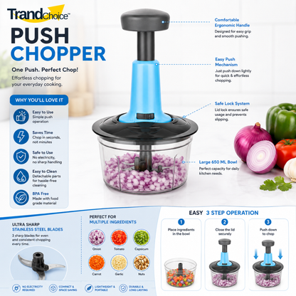 TrandChoice 650 ML Quick Push Vegetable Chopper (BLUE)