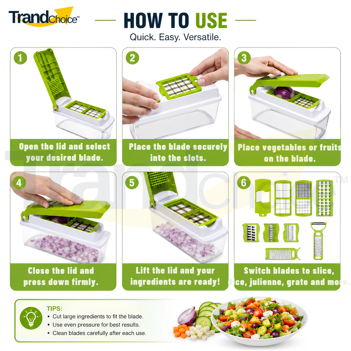 Trendchoice 2000ml 12-in-1 Multi-Functional Vegetable Chopper, Fruit Cutter, Slicer, Dicer & Grater with Storage Container