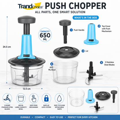 TrandChoice 650 ML Quick Push Vegetable Chopper (BLUE)