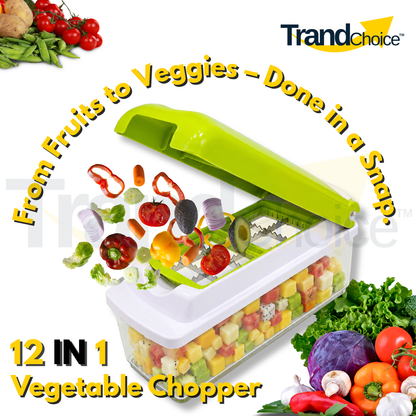 Trendchoice 2000ml 12-in-1 Multi-Functional Vegetable Chopper, Fruit Cutter, Slicer, Dicer & Grater with Storage Container
