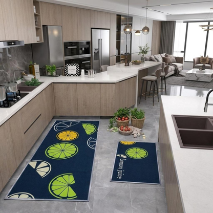 Zesty Lemon Fresh Kitchen Mat Set, Anti-Slip Cotton Floor Mats for Kitchen, Sink, Laundry & Home, 2-Piece Decorative Lemon Print Mat Set