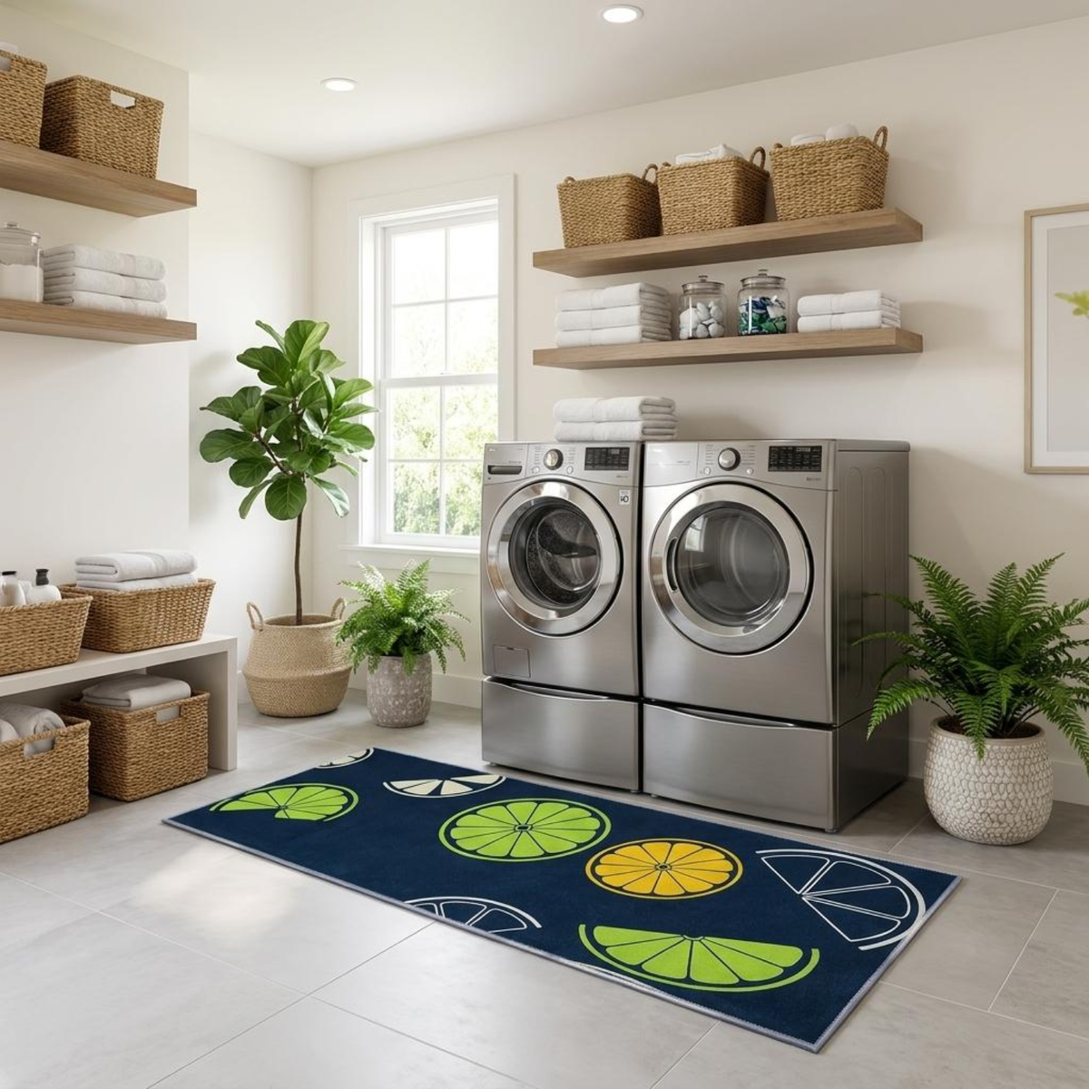 Zesty Lemon Fresh Kitchen Mat Set, Anti-Slip Cotton Floor Mats for Kitchen, Sink, Laundry & Home, 2-Piece Decorative Lemon Print Mat Set