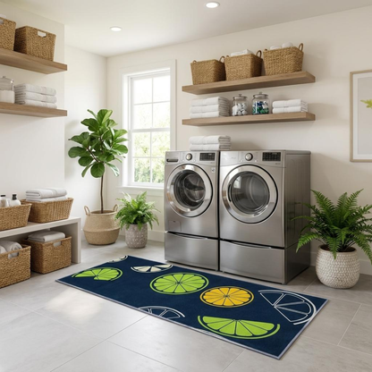 Zesty Lemon Fresh Kitchen Mat Set, Anti-Slip Cotton Floor Mats for Kitchen, Sink, Laundry & Home, 2-Piece Decorative Lemon Print Mat Set