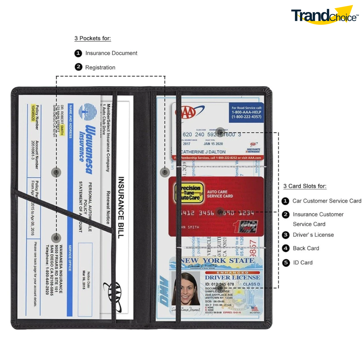 Premium PU Leather Car Document Holder | Vehicle RC, Insurance & Driving License Organizer | 3 Document Pockets & 3 Card Slots | Magnetic Closure | Glove Box & Car Use