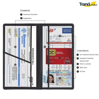 Premium PU Leather Car Document Holder | Vehicle RC, Insurance & Driving License Organizer | 3 Document Pockets & 3 Card Slots | Magnetic Closure | Glove Box & Car Use