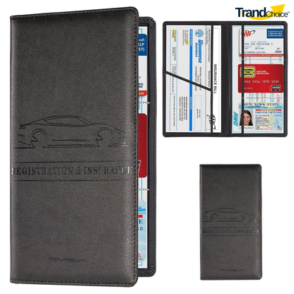 Premium PU Leather Car Document Holder | Vehicle RC, Insurance & Driving License Organizer | 3 Document Pockets & 3 Card Slots | Magnetic Closure | Glove Box & Car Use