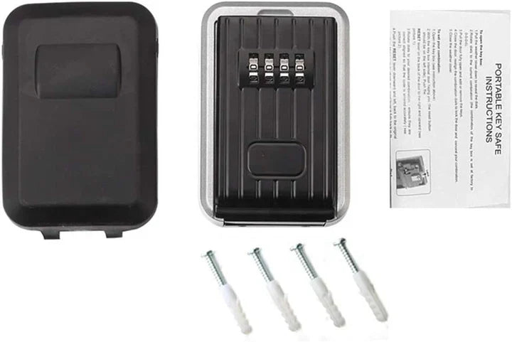 Outdoor Rustproof/Waterproof Wall-Mounted Key Safe Box - 4-Digit Combination Lock Key Holder with Waterproof Case