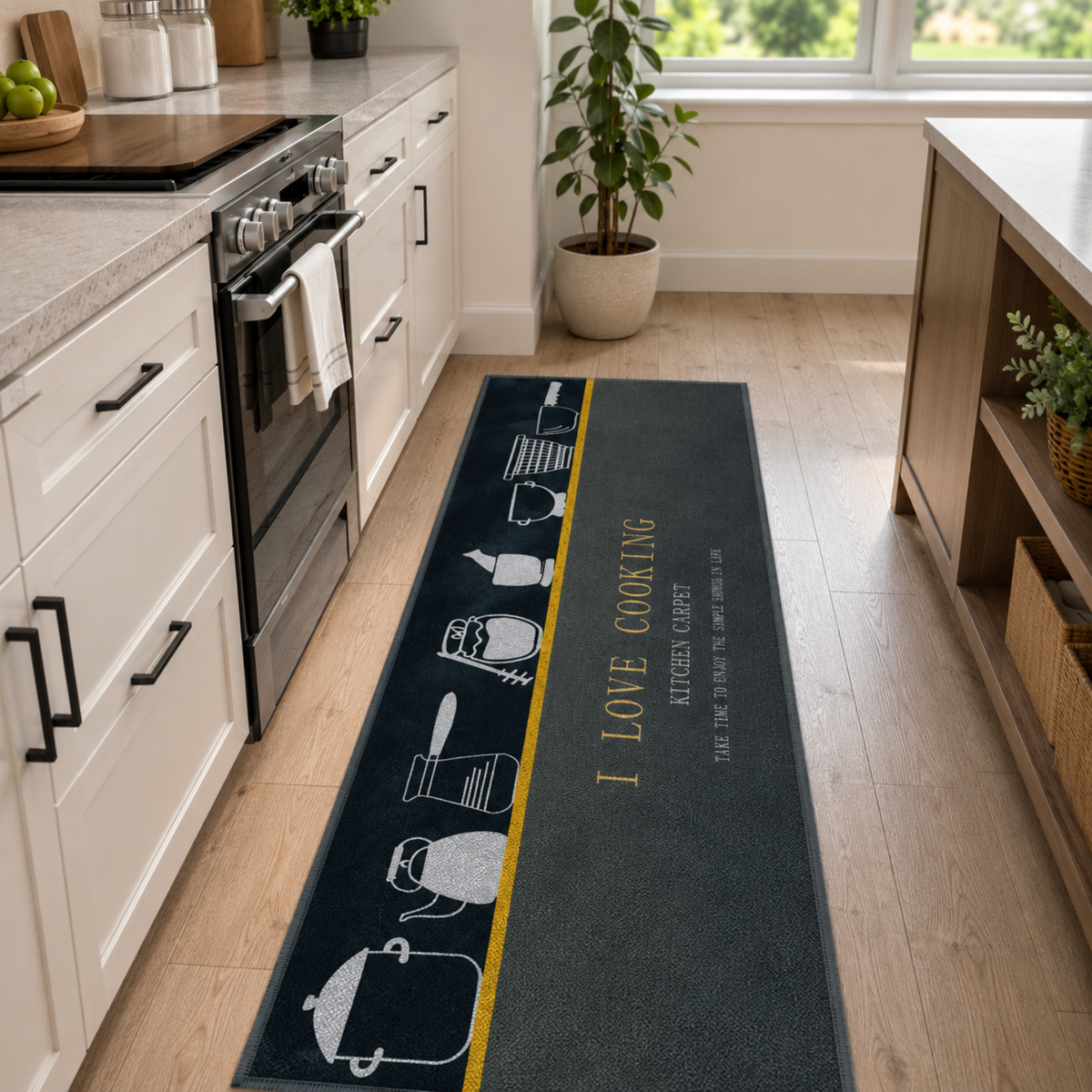 Cotton Anti-Slip Kitchen Mat Set with cushioned comfort, water-absorbent surface and anti-skid TPR backing. Ideal for kitchen, sink, laundry and home use