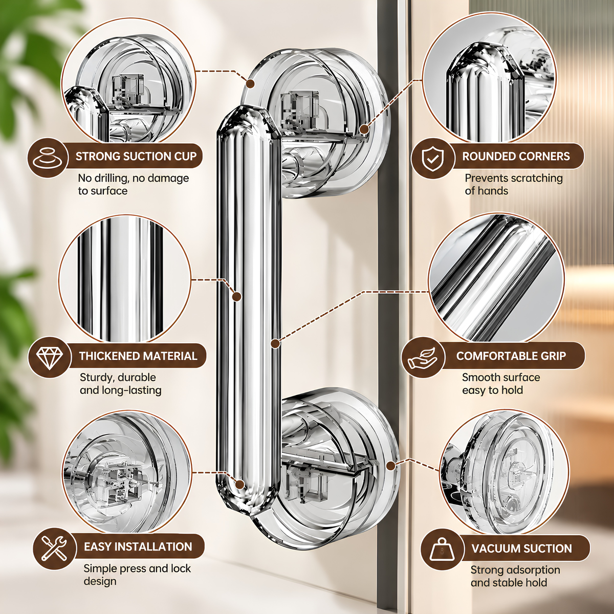 Vacuum Suction Door Handle – No Drill Multipurpose Handle for Glass, Cabinet, Window & Refrigerator | Buy 1 Get 1 Free