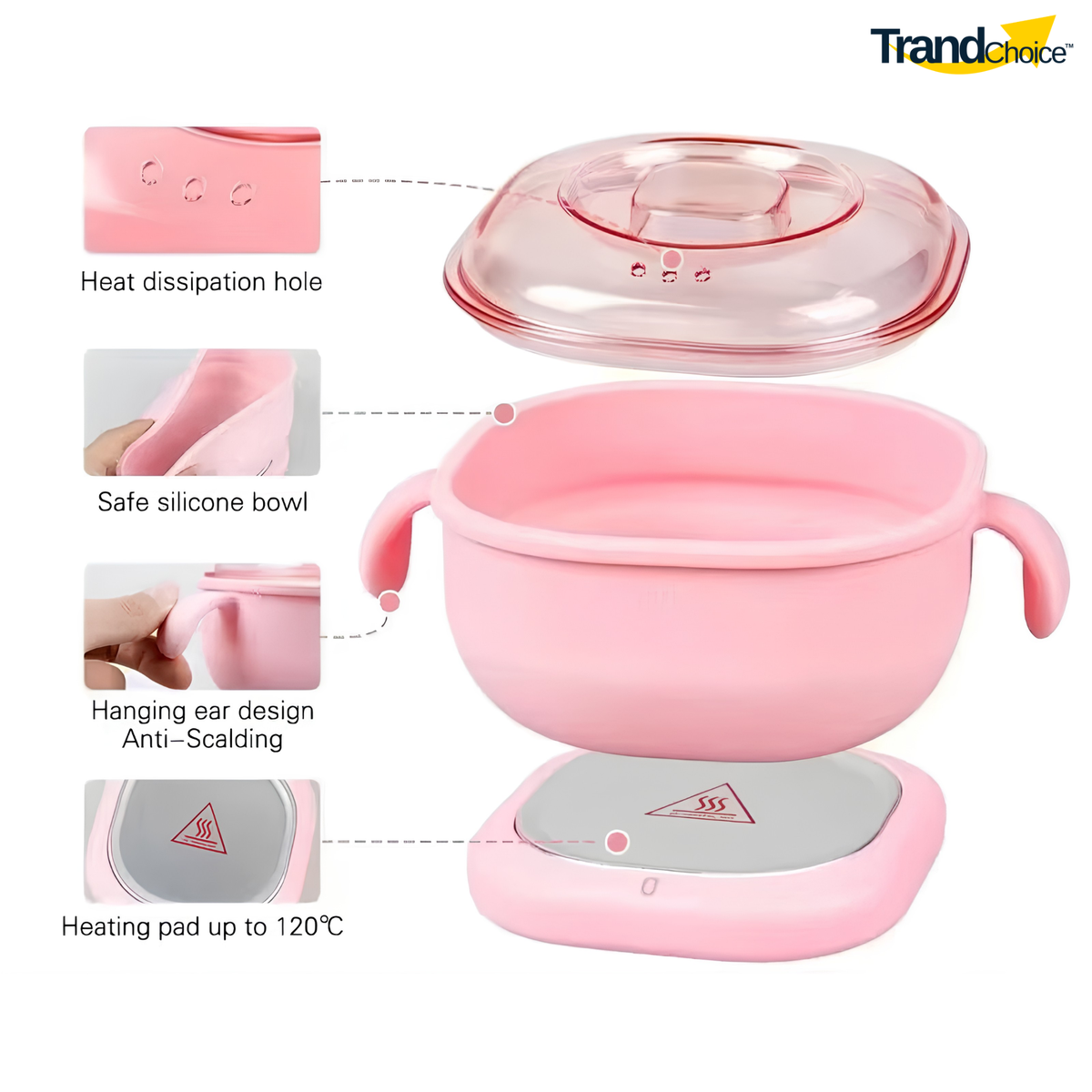 Silicone Wax Heater for convenient at-home waxing. Flexible removable silicone bowl, efficient heating, easy cleanup and hard "FREE" wax beans included.