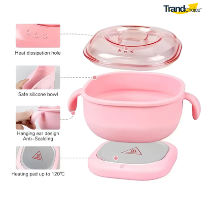 Silicone Wax Heater for convenient at-home waxing. Flexible removable silicone bowl, efficient heating, easy cleanup and hard "FREE" wax beans included.
