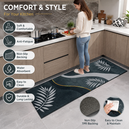Cotton Anti-Slip Kitchen Mat | Soft Absorbent Anti-Fatigue Floor Mat with TPR Backing for Kitchen, Sink, Laundry & Home