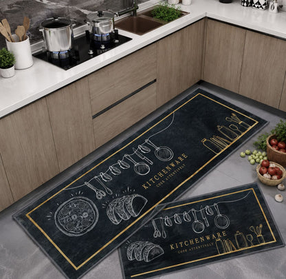 Cotton Anti-Slip Kitchen Mat Set with Runner | Soft Absorbent Kitchen Floor Mats