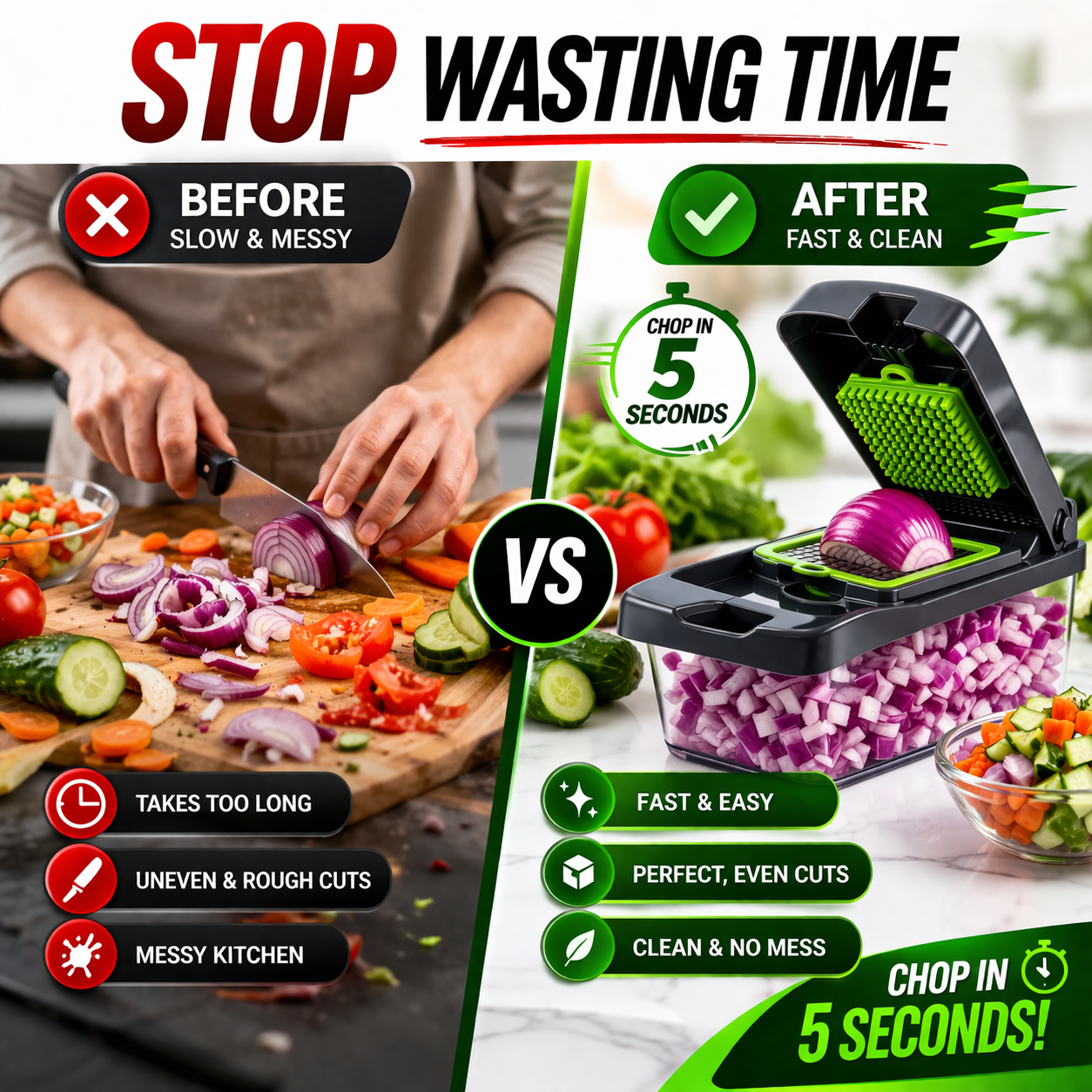 Cut Veggies in Seconds – 15-in-1 Vegetable Chopper with Storage Container