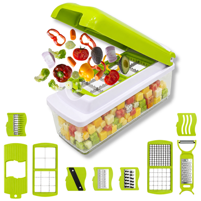 Trendchoice 2000ml 12-in-1 Multi-Functional Vegetable Chopper, Fruit Cutter, Slicer, Dicer & Grater with Storage Container
